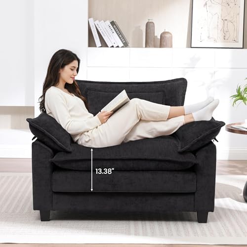 Oversized Accent Chair,44" Chenille Living Room Chairs,Modern Upholstered Armchair Cloud Sofa Chair with Extra Thick,Comfy Reading Chair Side Chair for Living Room Bedroom Apartment Black