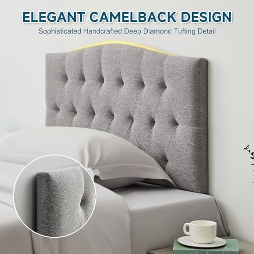 Tufted Upholstered Twin Headboard Only, Adjustable Heige 38-50 in, Gray