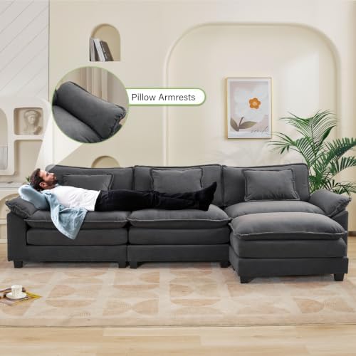 Oprisen 120" Modular Sectional Sofa, Comfy Deep Cloud Couch with Ottoman