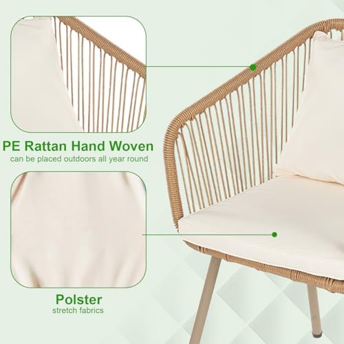 FDW 3-Piece Patio Furniture Set | White | Outdoor Wicker Furniture