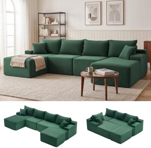 Mangodan Cloud Sectional Couch, Boneless Couches for Living Room, Green