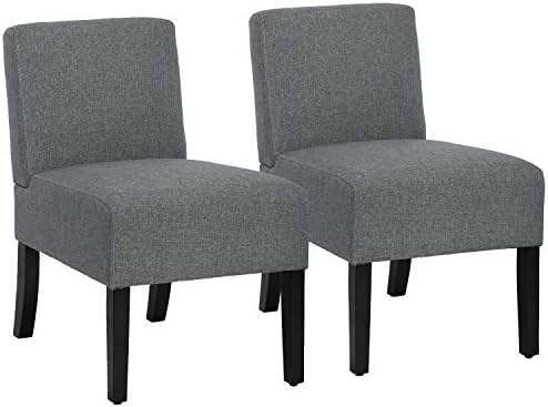 BestMassage Dining Chairs Accent Chair Armless Chair with Solid Wood Legs Home Furniture for Set of 2 Urban Style Modern Elegant Design Fabric Living Room Chairs,Grey