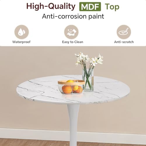 27.5" Tulip Round Dining Table with Metal Pedestal Marble Wh