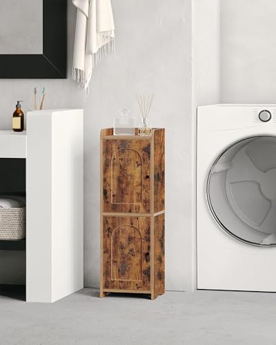 Hzuaneri Bathroom Storage Cabinet, Small Corner Floor Cabinet with 2 Doors | Narrow Toilet Paper Cabinets with Adjustable Shelf, Bathroom Organizer for Small Spaces, 7.9"D x 9.8"W x 29.5"H Rustic Brown