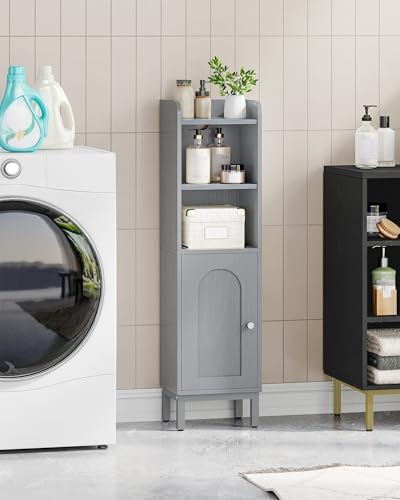 Hzuaneri Bathroom Storage Cabinet, Small Corner Floor Cabinet | Narrow Toilet Paper Holder, Bathroom Organizer with Adjustable Shelf, 2 Doors, for Small Spaces, Gray BC38221GR