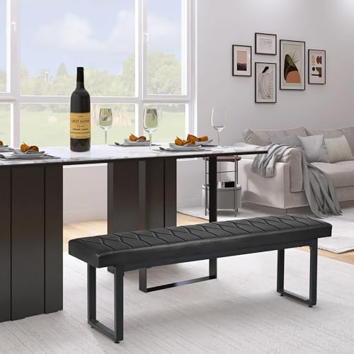 STHOUYN Black Faux Leather Benches Set of 2, 58 Inch Padded Seats