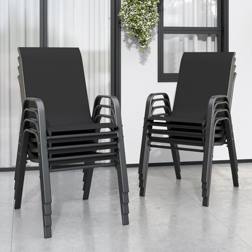 Stackable Patio Chairs Set of 8, Black