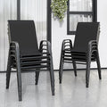 Stackable Patio Chairs Set of 8, Black