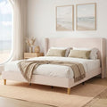 King Corduroy Upholstered Platform Bed with Headboard Wingback, Beige
