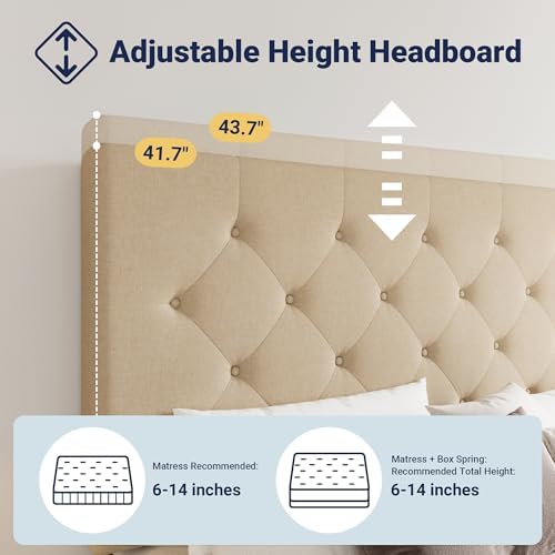 Allewie Full Size Storage Bed Frame with 4 Underbed Drawers, Upholstered Platform Bed with Adjustable Headboard, Diamond Button Tufted, Easy Assembly, Noise-Free, No Box Spring Needed, Beige