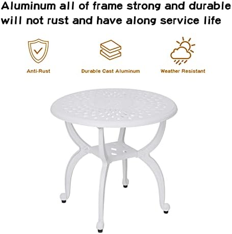 YKSY&YKSY Jardin DE Centennial Cast Aluminum Outdoor Side Table,Anti-Rust Outdoor End Table,Patio Coffee Bistro Table for Indoor,Garden,Porch,Balcony(Round White)