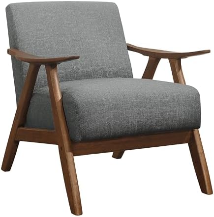 Lexicon Mid Century Modern Accent Chair with Walnut Wood Frame, Gray