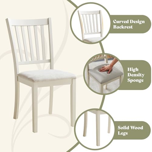 AMERLIFE Set of 8 Farmhouse Dining Chairs with Upholstered Seats, Cream