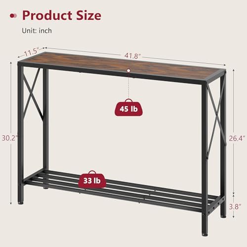 Tajsoon Console Table 41.8", 2 Tier Industrial Entryway Table with Shelves