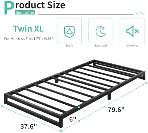 Lutown-Teen 6 Inch Twin XL Bed Frames Heavy Duty Sturdy Metal Platform Bed Frame No Box Spring Needed, Noise Free, Easy Assembly, Black