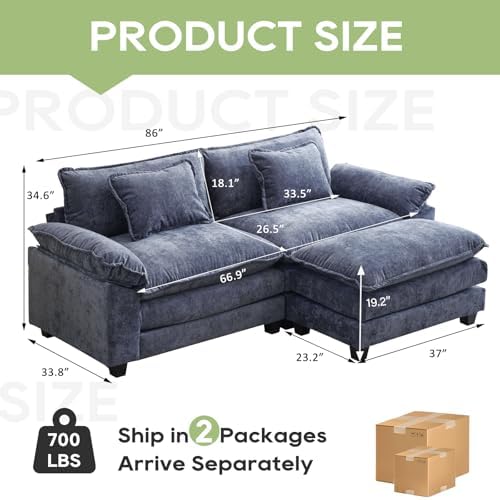 Oprisen 86" Modular Sectional Sofa, Comfy Deep Cloud Couch with Ottoman