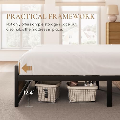 SHA CERLIN Heavy Duty Queen Size Bed Frame with Modern Headboard, Brown
