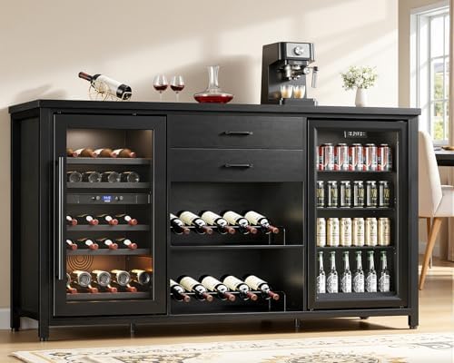 Leteuke Coffee Bar Cabinet with 2 Fridge Space, 70.8" Large Wine Cabinet