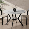 42" Round Dining Table for 2-4, Modern Kitchen Table with Faux Marble Tabletop & Metal Legs, Space Saving Circle Table with Storage, Wood Kitchen & Dining Room Tables for Kitchen Dining Room
