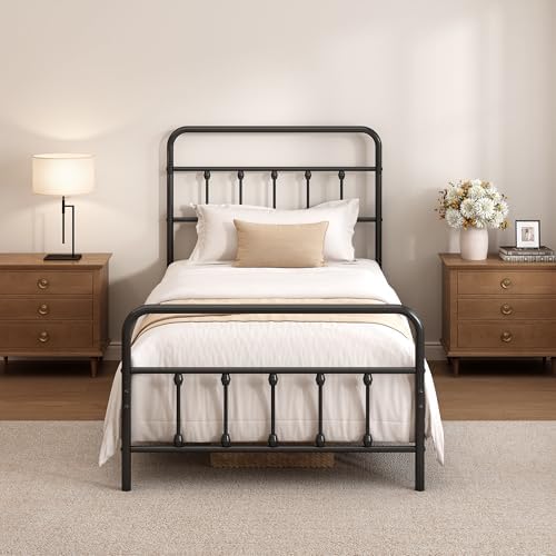Twin Size Metal Bed Frame with Headboard and Footboard,Black