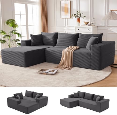 Mangodan 110” Boneless Couch, Cloud Sectional Sofa for Living Room, Grey