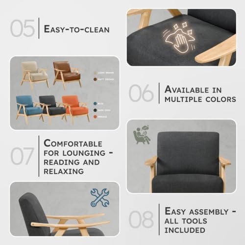Lexicon Mid Century Modern Accent Chair with Natural Wood Frame, Dark Gray