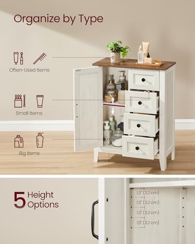 VASAGLE Farmhouse Storage Cabinet with Door, 4 Drawers, Adjustable Shelves