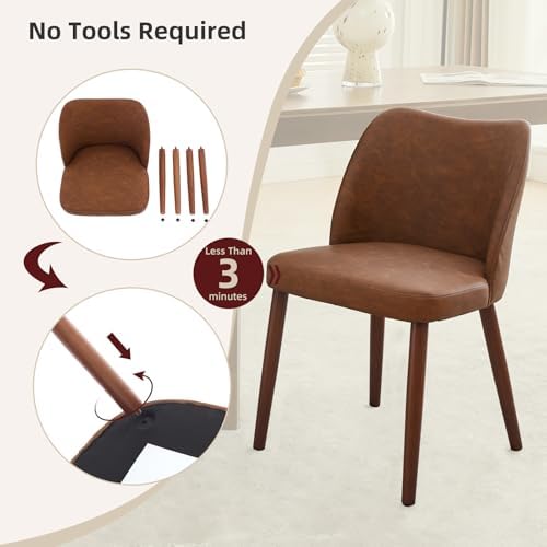 GarveeHome Wooden Dining Chair Set of 4 Upholstered Leather Dining Chair