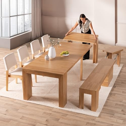 Transformer Table Solid Wood Extendable Dining Table, Natural