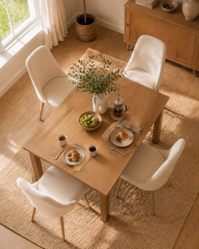 High Back Dining Chairs Set of 2, Mid-Century Modern Living Room Chairs, Velvet Comfortable Seats with Sturdy Legs Upholstered Farmhouse Kitchen Chairs for Bedroom Office Easy Assemble-Beige
