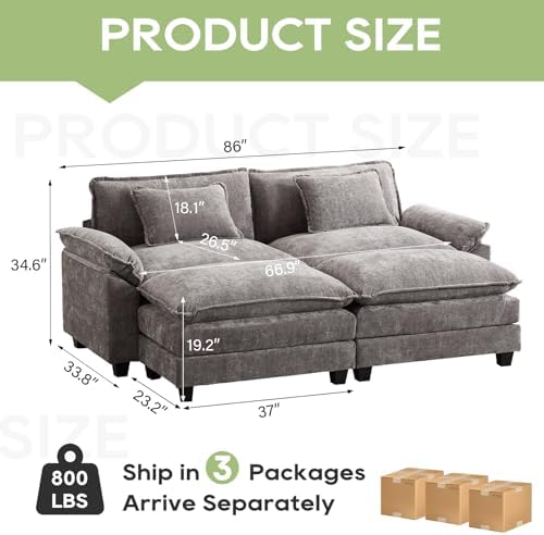 Oprisen 86" Modular Sectional Sofa, Comfy Deep Cloud Couch with Ottoman