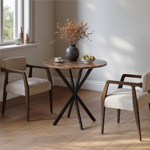 Unovivy 31.5" Small Round Dining Table for 2-4 Rustic Brown Dinner Table