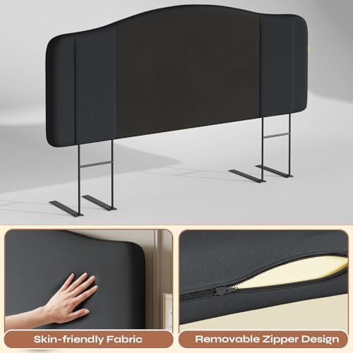 Pinmoco Queen Upholstered Headboard, Height Adjustable Velvet, Dark Grey