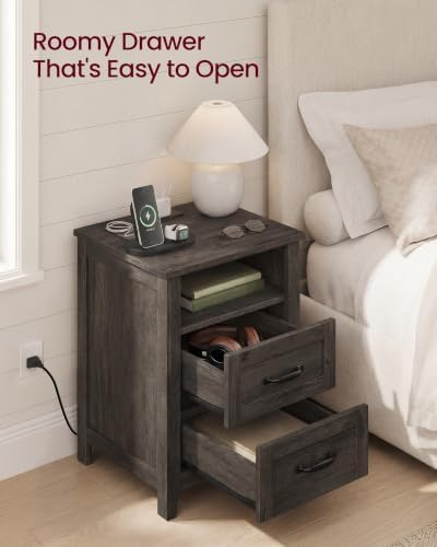 VASAGLE Set of 2 Nightstands with 2 Drawers and Charging Station