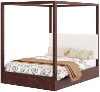 Queen Size Canopy Bed with Upholstered Headboard (Espresso)
