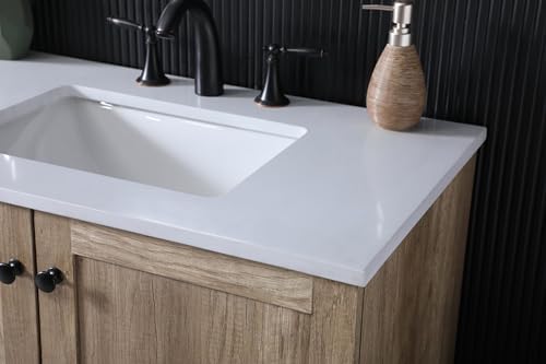 84" Pre-Assembled Bathroom Vanity with Sink, Engineered Wood, Ivory White Engineered Marble Countertop Attached, Double Rectangle Porcelain Sink, 5 Soft-Close Drawers, Natural Oak