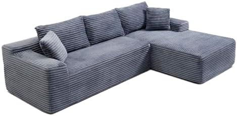 105-Inch L-Shaped Right Facing Corner Compressed Sofa Modular Sectional Boneless Cloud Sofa Floor Foam Couch with Chaise Lounge, Corduroy Corner Boneless Cloud Couch