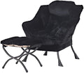 Tiita Lazy Chair with Ottoman, Comfy Reading Accent Chair, Plush Black