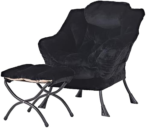 Tiita Lazy Chair with Ottoman, Comfy Reading Accent Chair, Plush Black