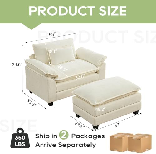 Oprisen 53" Modular Sectional Sofa, Comfy Deep Cloud Couch with Ottoman