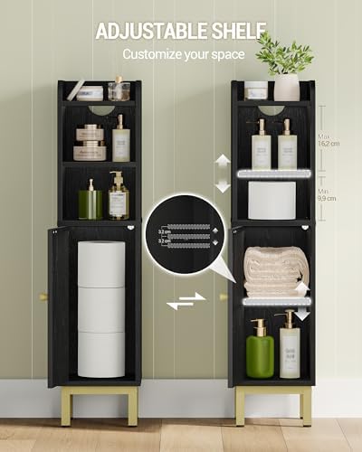 Hzuaneri Bathroom Storage Cabinet, Small Corner Floor Cabinet | Narrow Toilet Paper Holder, Bathroom Organizer with Adjustable Shelf, 2 Doors, for Small Spaces, Rattan Black BC08204Y