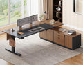 SEDETA 71" Executive L Shaped Electric Standing Desk, Brown