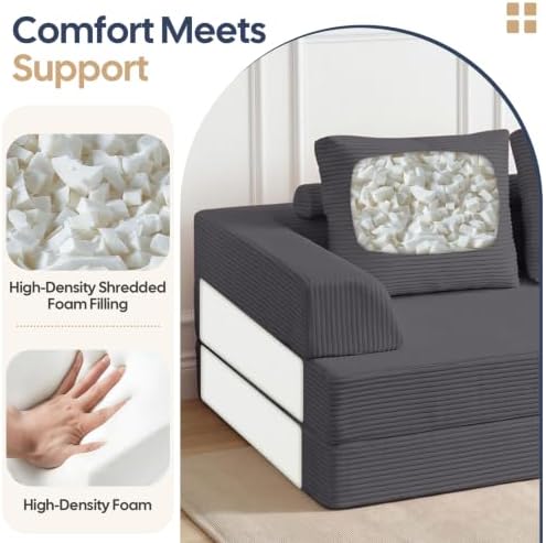 COMAX Convertible Futon Sofa Bed, 59" Folding Boneless Loveseat Small Couch