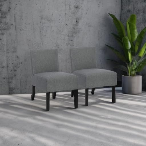 BestMassage Dining Chairs Accent Chair Armless Chair with Solid Wood Legs Home Furniture for Set of 2 Urban Style Modern Elegant Design Fabric Living Room Chairs,Grey