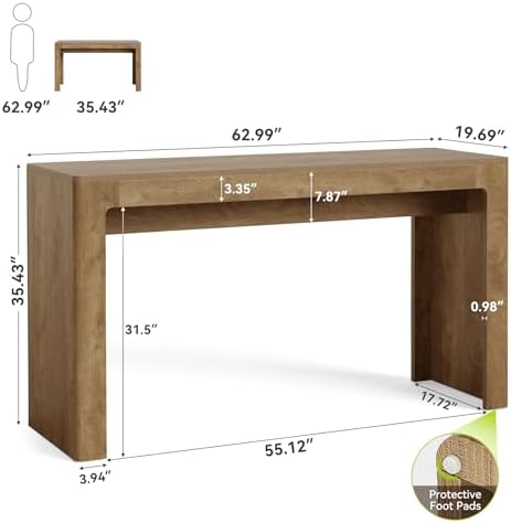 LITTLE TREE 63" Long Bar Table, Counter Height Pub Dining Table for 4-6, Modern Home Bar Unit, Rectangular High Top Table for Kitchen, Dining Room, Bistro, Balcony