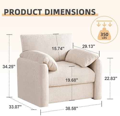 Howjoe 2 Pack Accent Chair for Living Room, Oversized Armchair, Beige