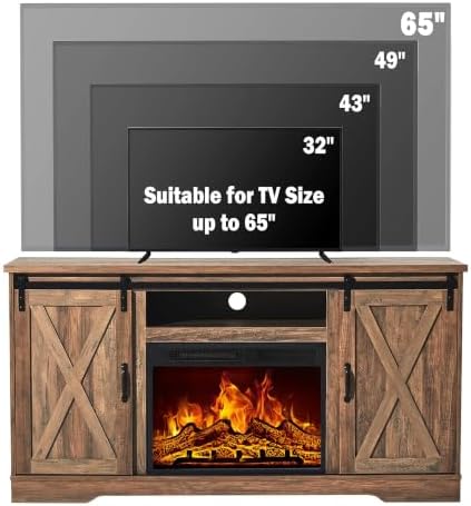 AMERLIFE Living Room Furniture Set, 59" Barnwood TV Stand with Fireplace