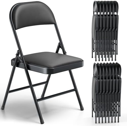 Folding Chairs 16 Pack, PU Leather Padded Folding Chairs for Outside and Indoor, Heavy Duty Portable Foldable Metal Commercial Seat for Home Office, Dorm, Party, Backyard, Lawn, Patio, Black