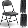 Folding Chairs 16 Pack, PU Leather Padded Folding Chairs for Outside and Indoor, Heavy Duty Portable Foldable Metal Commercial Seat for Home Office, Dorm, Party, Backyard, Lawn, Patio, Black