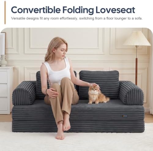 COMAX Convertible Futon Sofa Bed, 59" Folding Boneless Loveseat Small Couch
